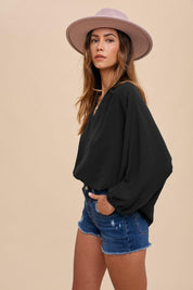 Annie Wear Notched Batwing Sleeve Blouse | Blouses Daverri Fashions