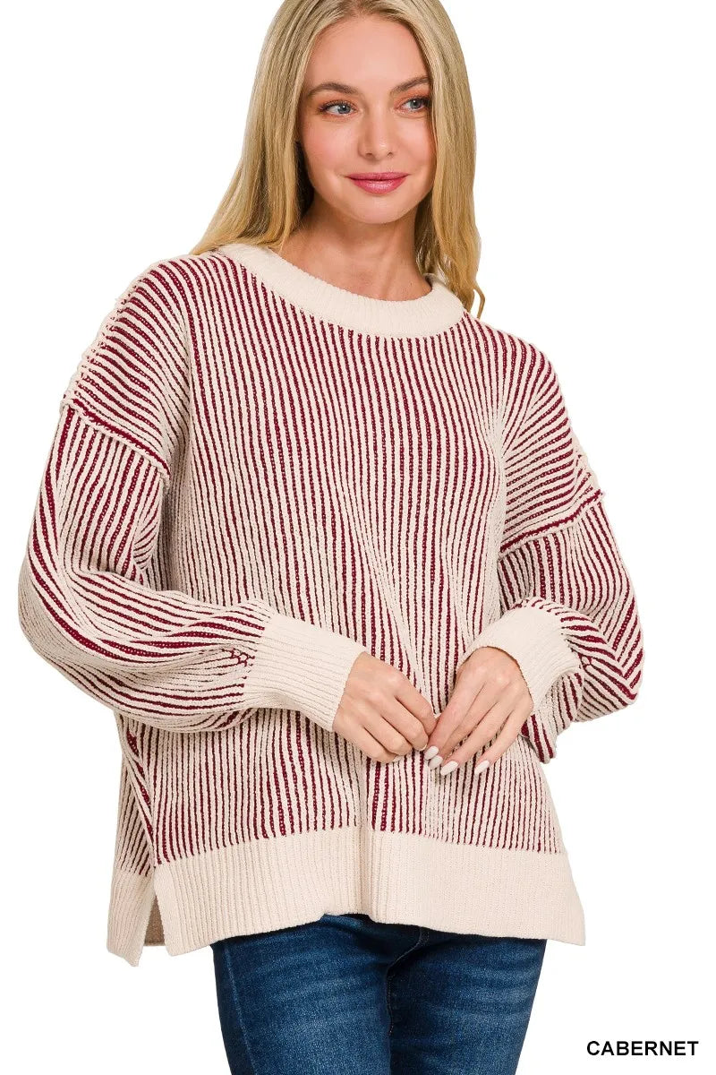 Zenana Two Tone Crewneck Sweater | Daverri Fashions