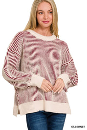 Zenana Two Tone Crewneck Sweater | Daverri Fashions