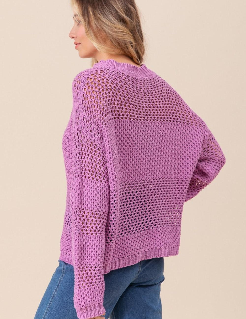 BiBi Openwork Long Sleeve Knit Top | Sweaters Daverri Fashions