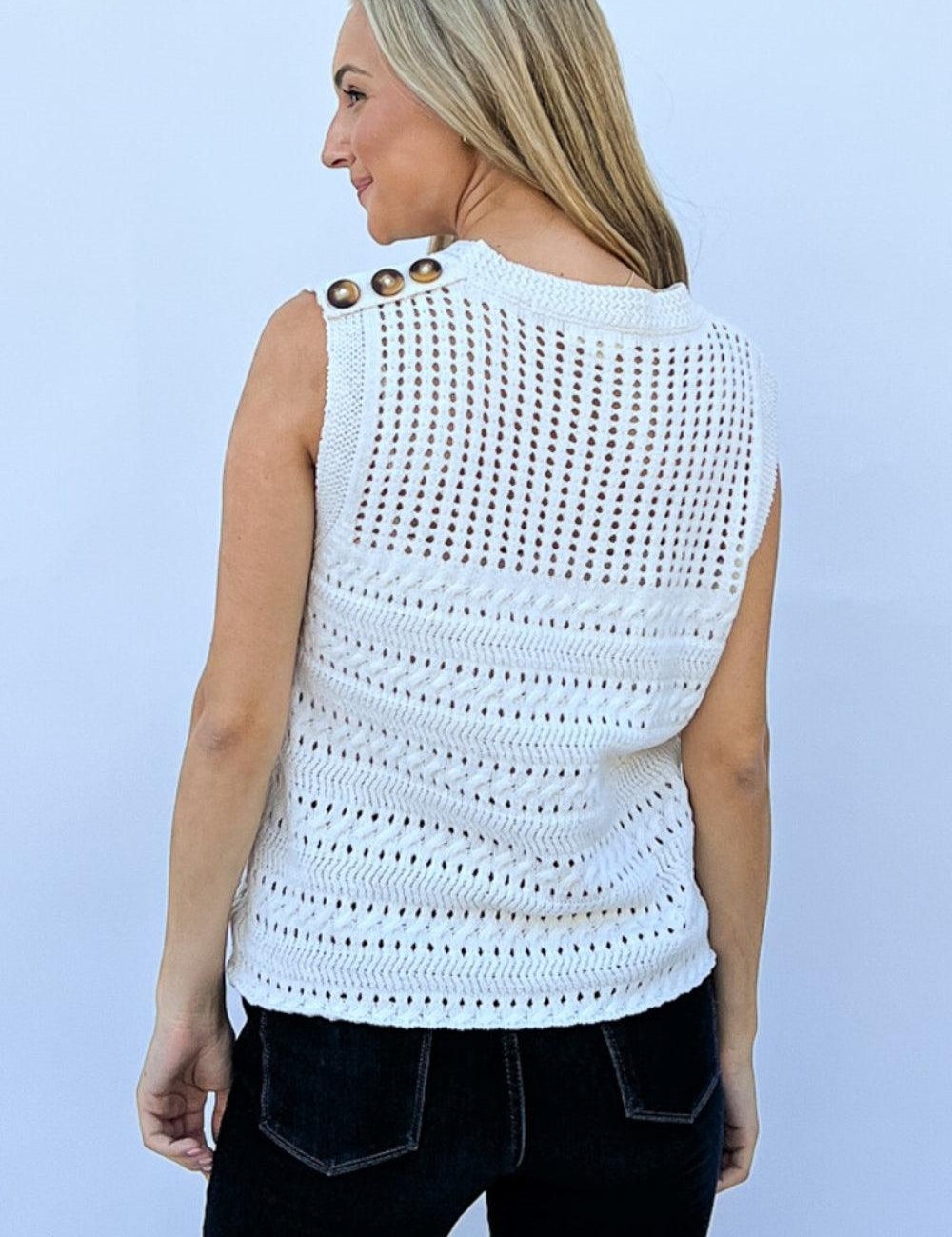 And The Why Hollowed Out Buttoned Tank | Daverri Fashions