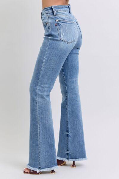 Judy Blue Full Size Raw Hem High Rise Bootcut Jeans | Jeans Daverri Fashions