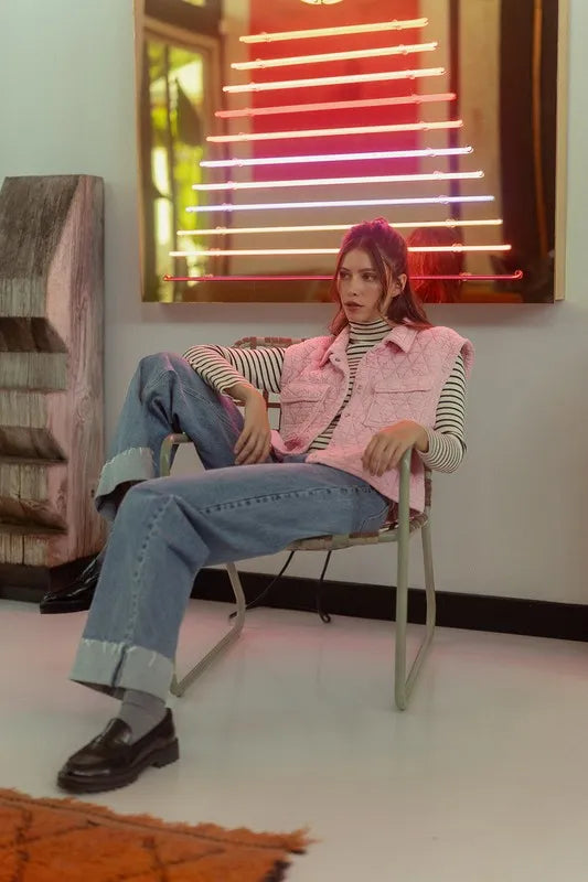 Annie Wear Texture Quilted Snap Down Vest Coat | Vest Jackets Daverri Fashions