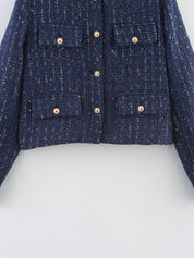 Tweed Button Up Cropped Jacket | Jackets Daverri Fashions