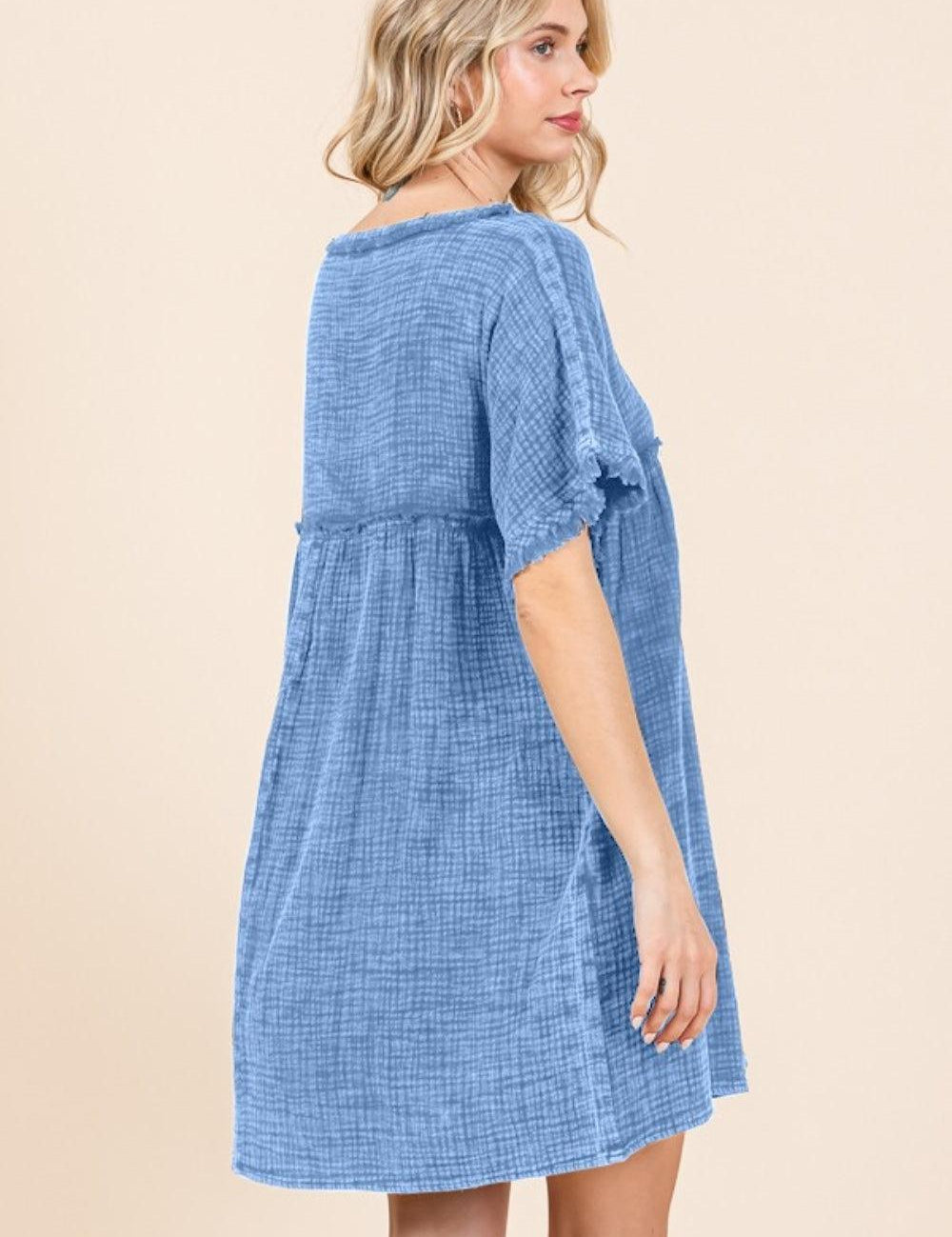 Culture Code Short Sleeve Babydoll Texture Dress with Pockets | Babydoll Dresses Daverri Fashions