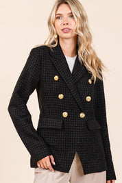 Black Mittoshop Plaid Texture Double-Breasted Long Sleeve Blazer | Daverri Fashions