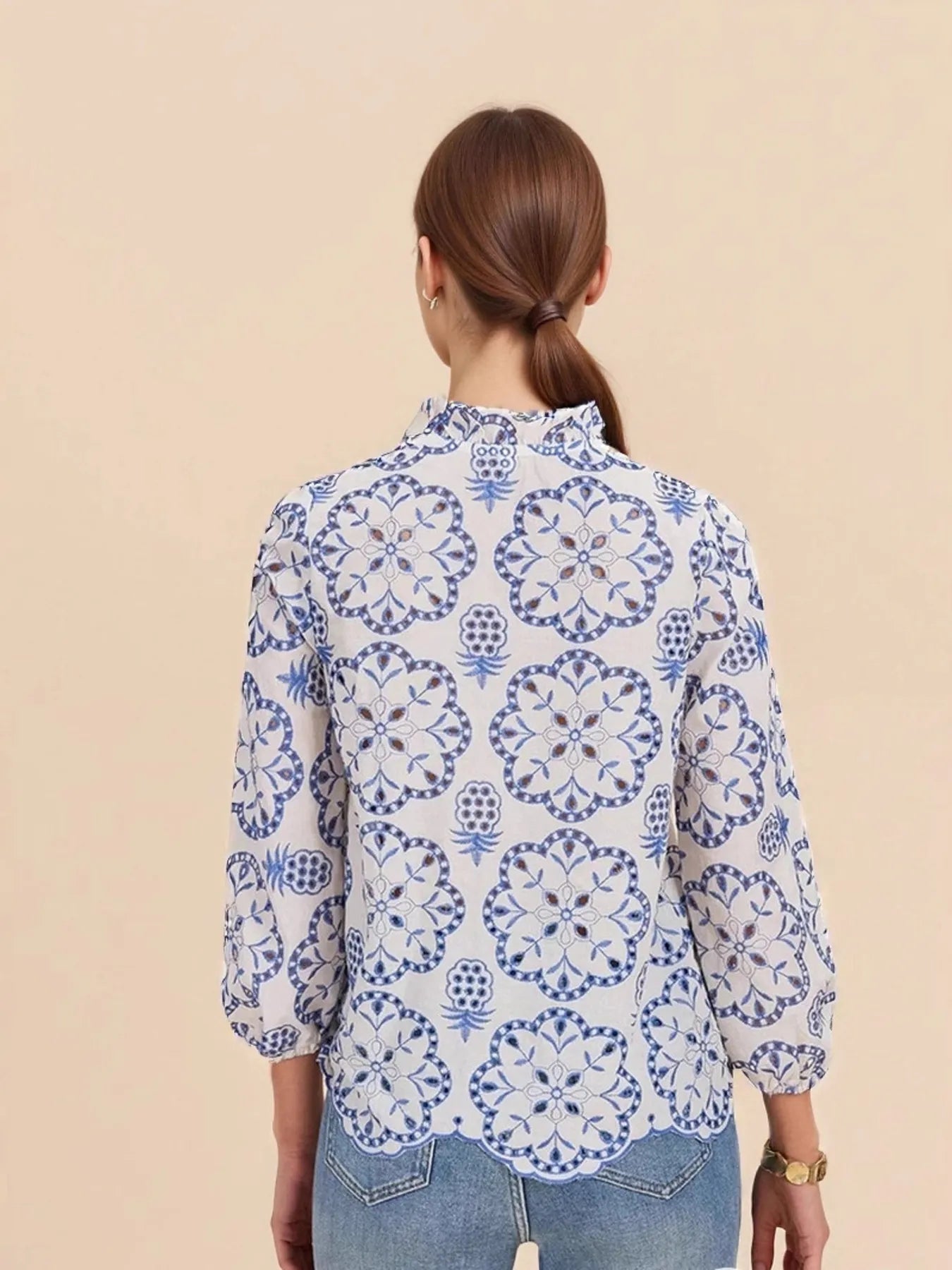 Eyelet Embroidered Long Sleeve Shirt | Shirts Daverri Fashions