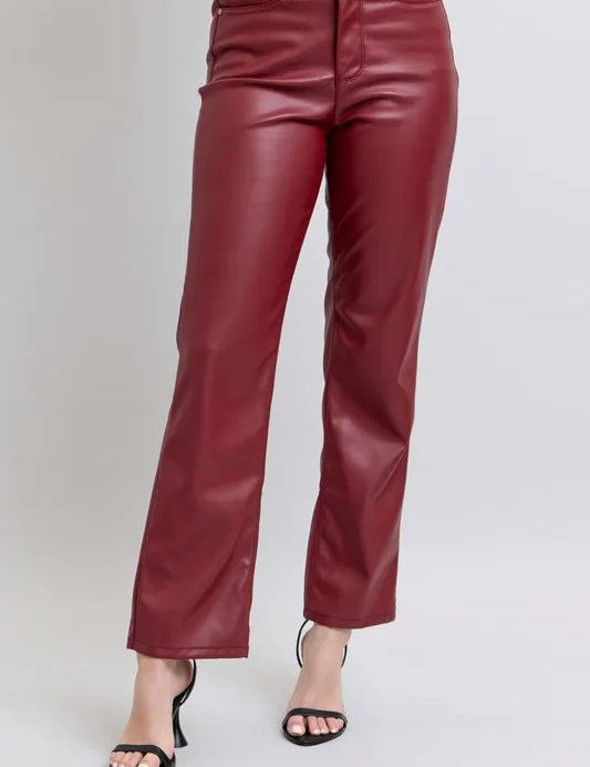RED Judy Blue High Waist Tummy Control Faux Leather Straight Pants Plus Size | Pants Daverri Fashions