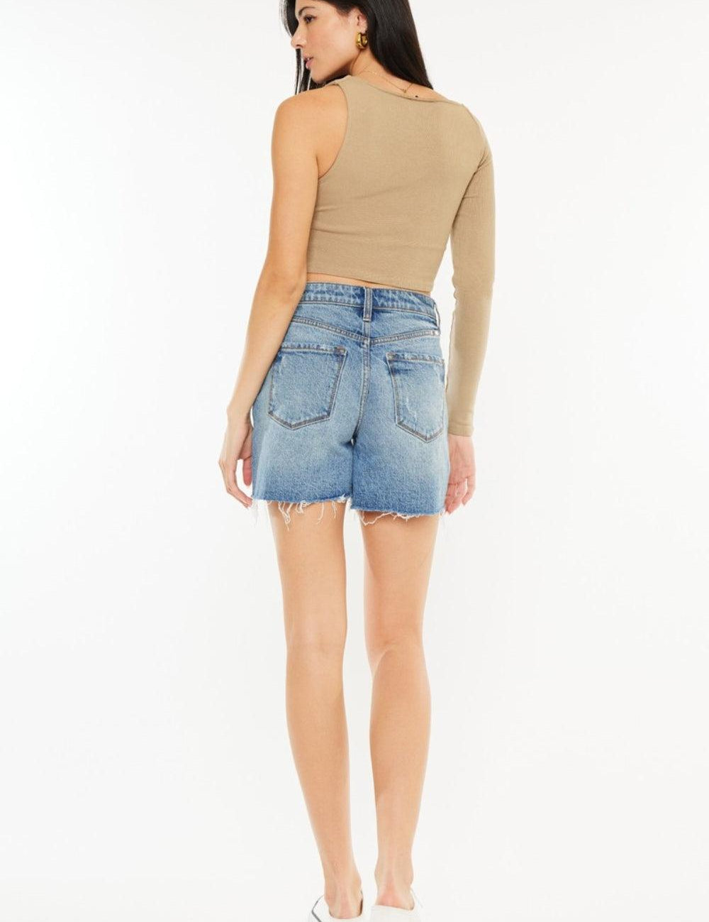 Kancan Full Size Raw Hem High Waist Denim Shorts | Denim Shorts Daverri Fashions