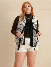 Black White Plus Size Tied Sherpa Vest Coat with Pockets | Daverri Fashions