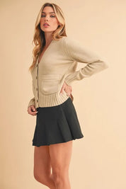 Aemi + Co Ribbed Hem Button Down V-Neck Cardigan | Daverri Fashions