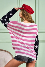BiBi American Flag Low Gauge Knit Top | Tops Daverri Fashions