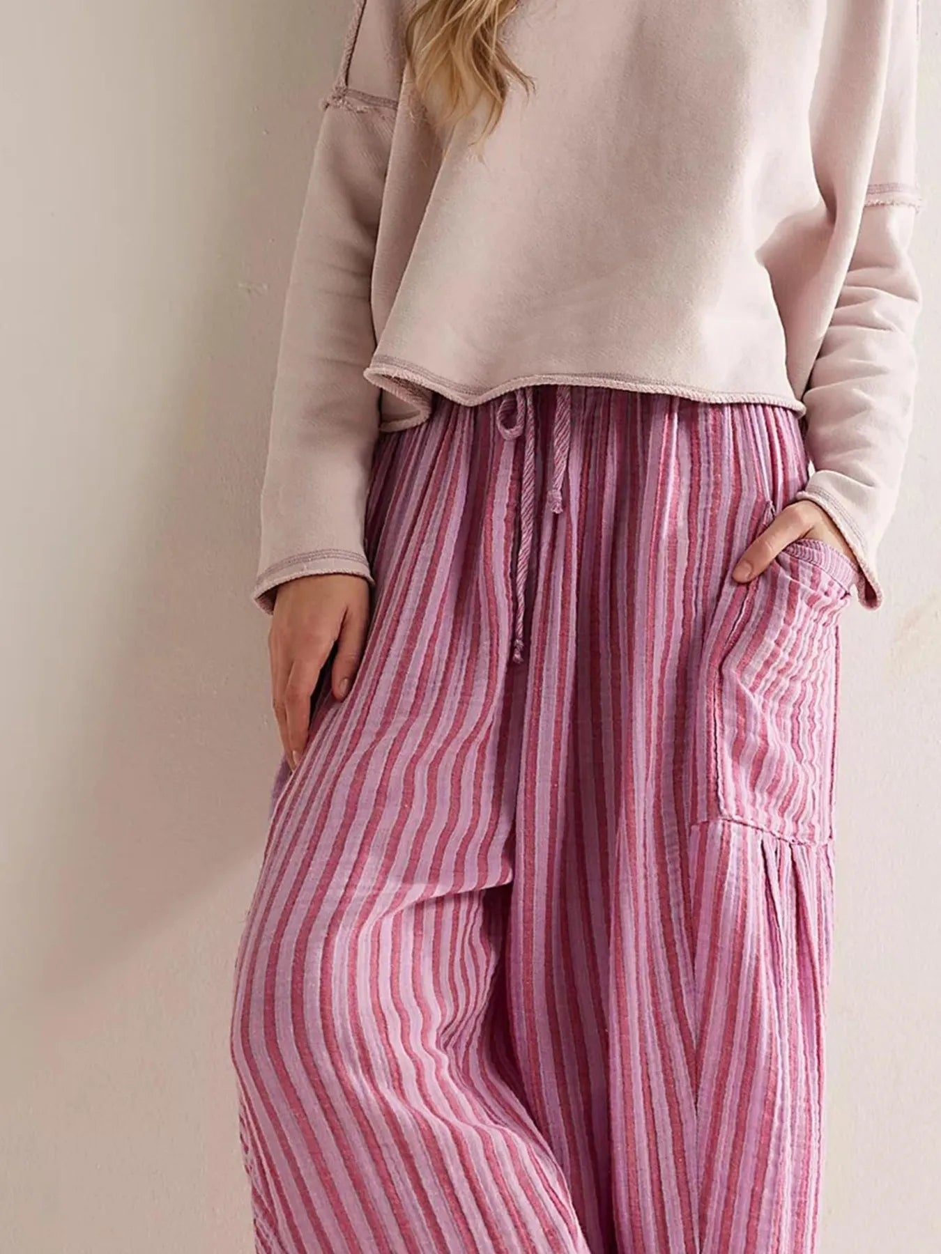 Full Size Striped Wide Leg Casual Pants Plus Size | Pants Daverri Fashions