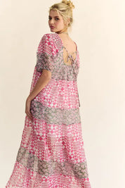 Davi & Dani Multi Floral Square Neck Puff Sleeve Maxi Dress | Maxi Dresses Daverri Fashions