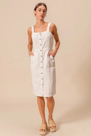 SO ME Button Down Pocket Front Pinafore Dress | Daverri Fashions