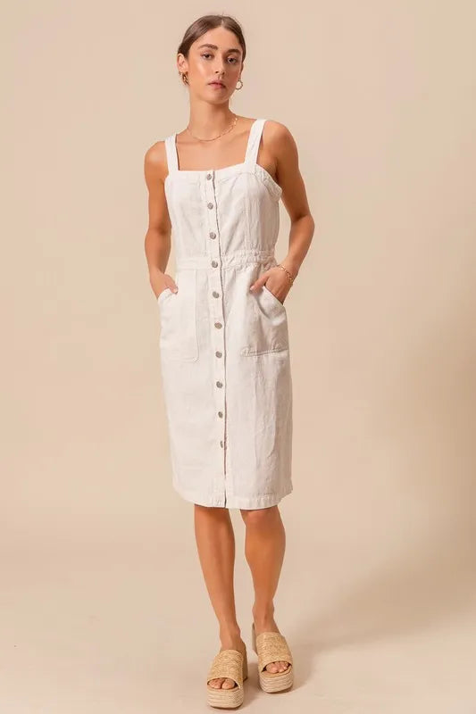 SO ME Button Down Pocket Front Pinafore Dress | Daverri Fashions