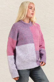 VERY J Color Block Mock Neck Drop Shoulder Sweater Purple | Sweaters Daverri Fashions