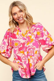 Haptics Full Size Frill Floral Puff Sleeve Blouse | Blouses Daverri Fashions