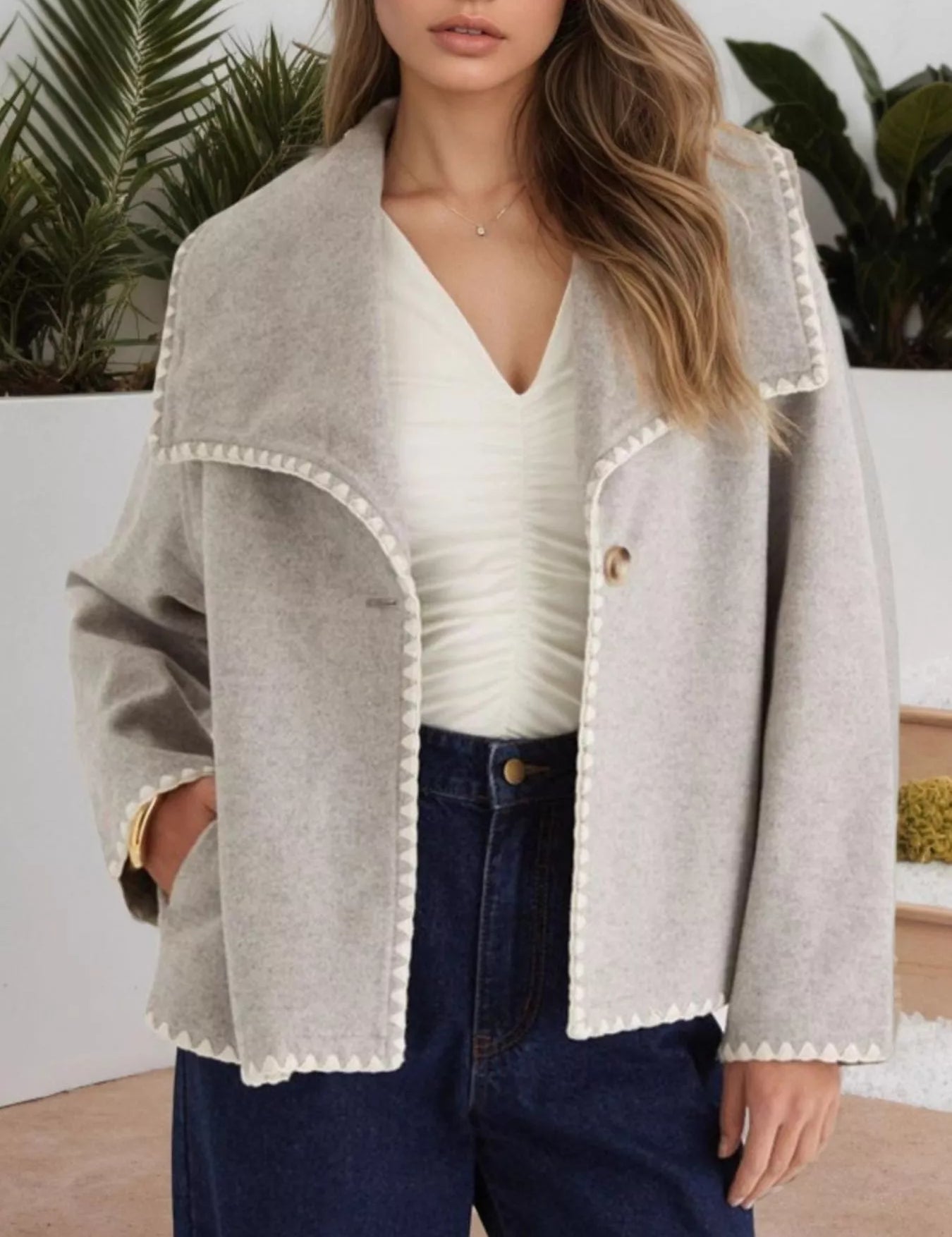 Light Gray One Button Long Sleeve Cardigan | Cardigans Daverri Fashions