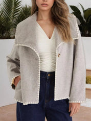 Light Gray One Button Long Sleeve Cardigan | Cardigans Daverri Fashions