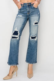 Risen Full Size High Rise Distressed Ankle Flare Jeans | Daverri Fashions