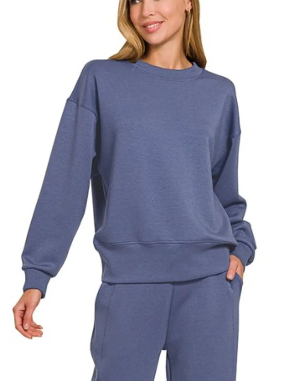 Zenana Scuba Crewneck Pullover & Joggers 2 Pieces Set | Loungewear Sets Daverri Fashions