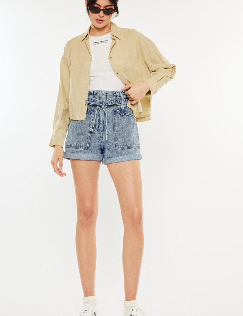 Medium Kancan Ultra High Rise Paperbag Denim Shorts | Daverri Fashions