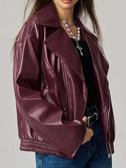 Zip Up Drop Shoulder Faux Leather Jacket | Jackets Daverri Fashions