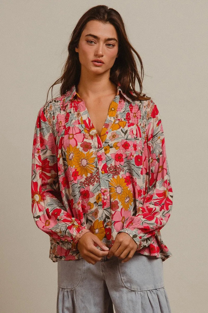 BiBi Woven Floral Printed Shirt Top | Tops Daverri Fashions