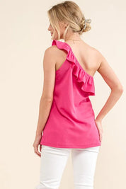 And The Why Ruffle One Shoulder Sleeveless Tank Top | Tops Daverri Fashions