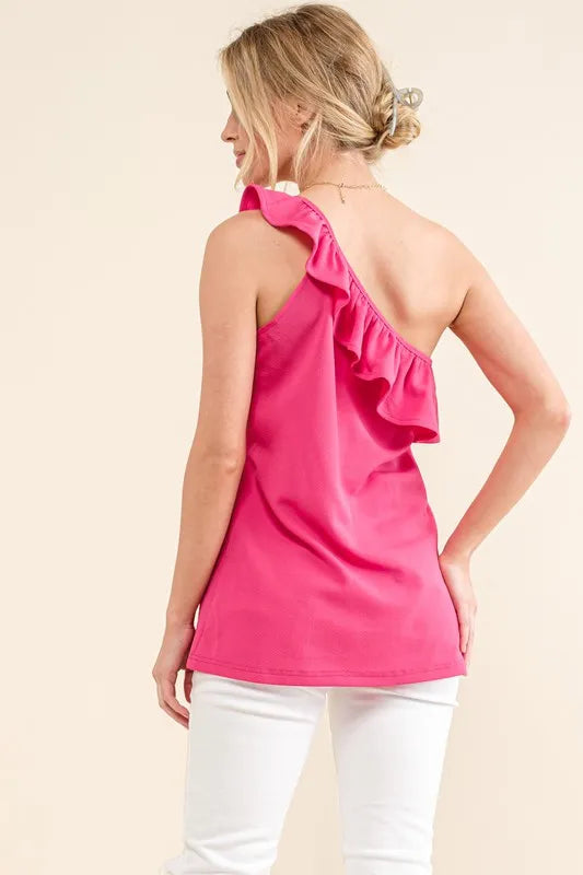 And The Why Ruffle One Shoulder Sleeveless Tank Top | Tops Daverri Fashions
