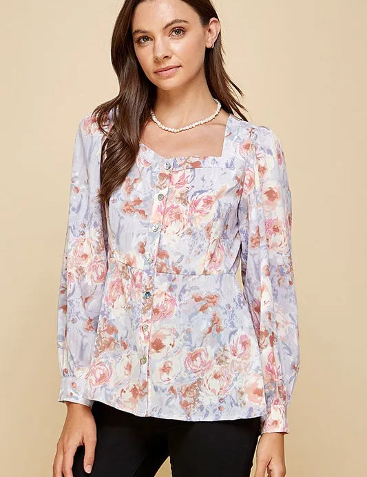 Lime 'N' Chili Floral Sweetheart Neckline Button Down Blouse | Blouses Daverri Fashions