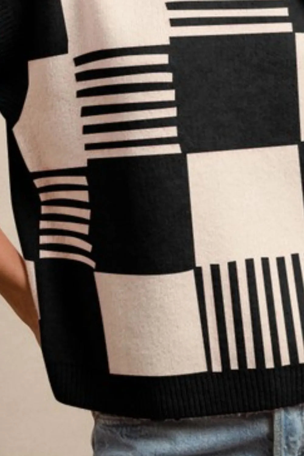 BiBi Checker With Stripes Pattern Sleeveless Sweater | Sweaters Daverri Fashions
