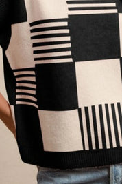 BiBi Checker With Stripes Pattern Sleeveless Sweater | Sweaters Daverri Fashions