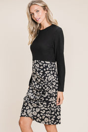 BOMBOM Leopard Color Block Knit Dress | Daverri Fashions