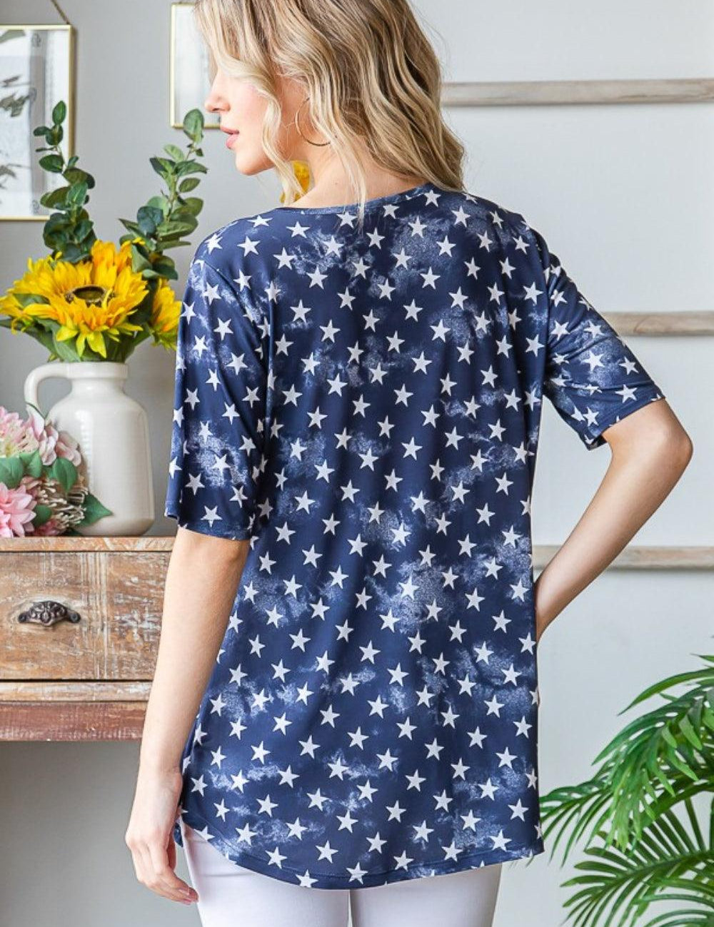 Heimish Short Sleeve Crisscross Star Babydoll Top | Tops Daverri Fashions