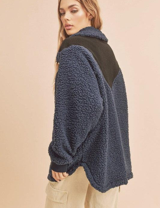 Aemi+Co Two Tone Half Zip Fleece Sweatshirt | Sweatshirts Daverri Fashions