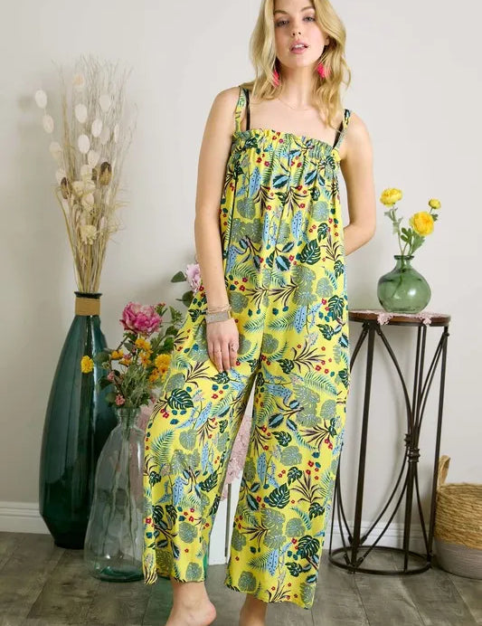 ADORA Elastic Detail Tropical Jumpsuit | Jumpsuits Daverri Fashions