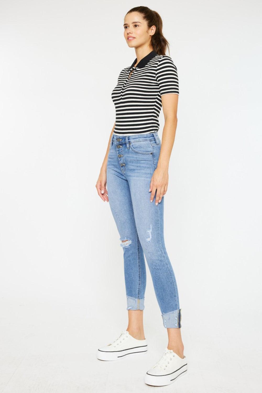 Kancan Distressed Cat's Whiskers Button Fly Jeans | Daverri Fashions