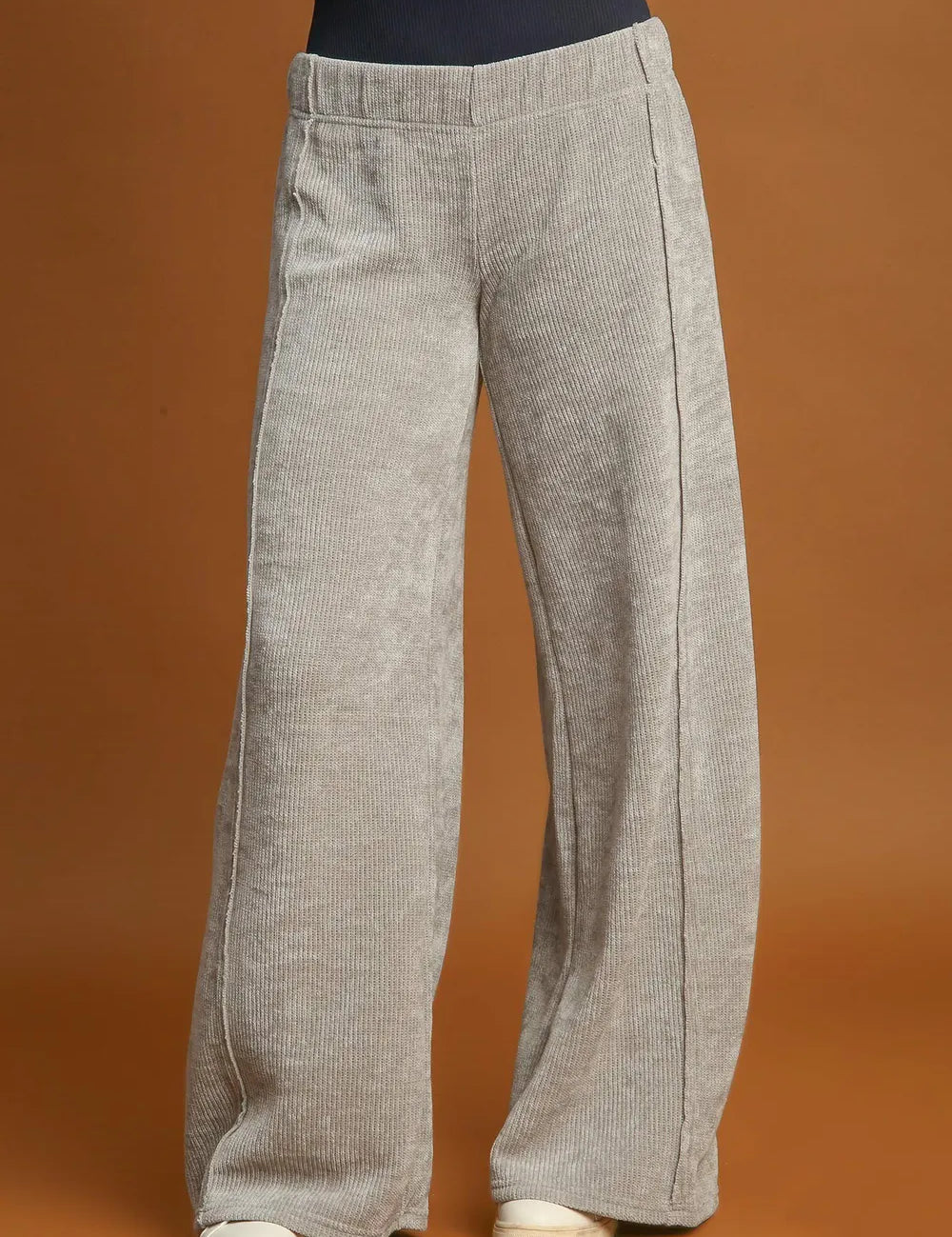 Light Gray Umgee Elastic Waist Wide Leg Pants | Lounge Pants Daverri Fashions