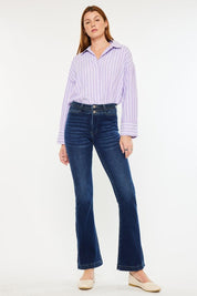 Dark Kancan High Rise Double Waistband Flare Jeans | Daverri Fashions