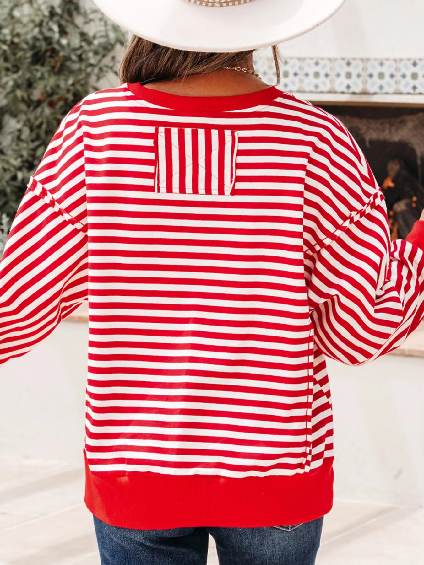 Stripe Christmas Nutcracker Sequin Patched Drop Shoulder Top | Tops Daverri Fashions