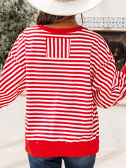 Stripe Christmas Nutcracker Sequin Patched Drop Shoulder Top | Tops Daverri Fashions