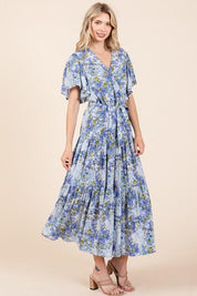 Mittoshop Floral Tie Waist Flutter Sleeve Tiered Dress | Daverri Fashions