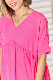 Zenana Swiss Dot Rolled Short Sleeve Babydoll Dress | Babydoll Dresses Daverri Fashions