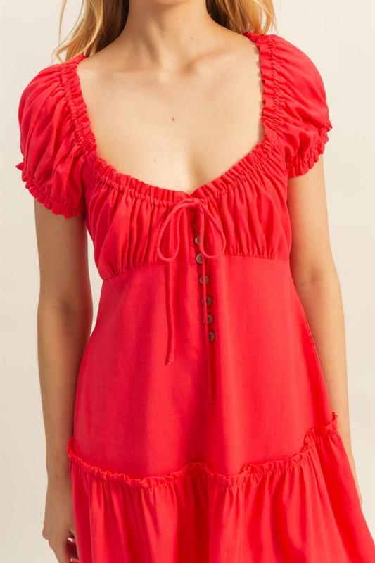 HYFVE Ruched Frill Tiered Short Sleeve Mini Dress | Daverri Fashions