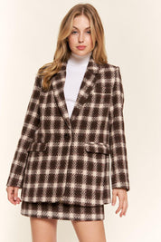 And The Why Full Size Plaid Brushed One Button Blazer | Daverri Fashions