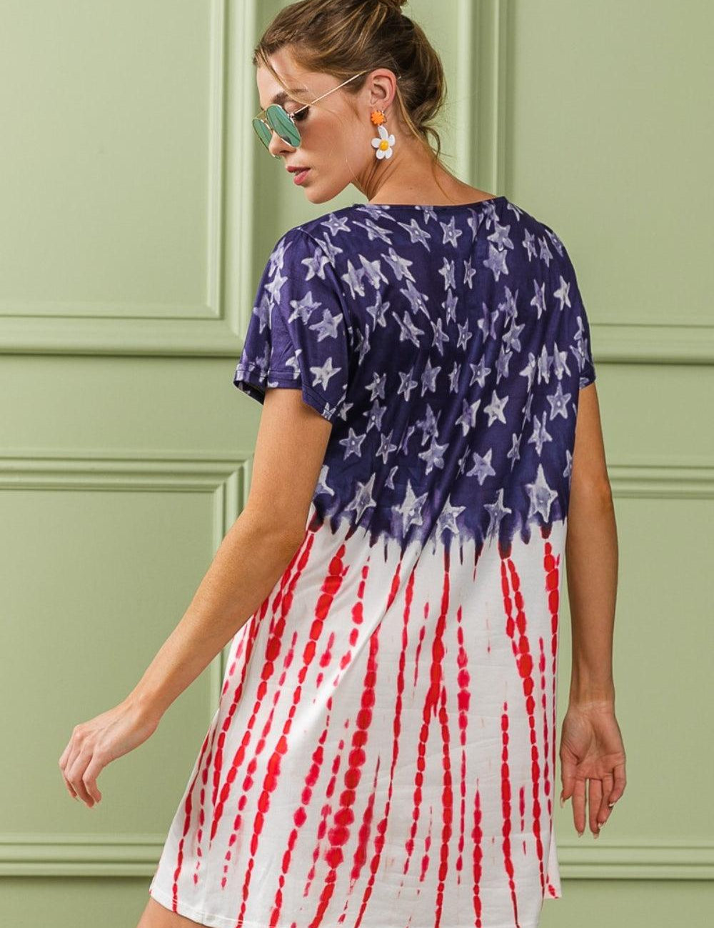 BiBi American Flag Theme Tee Dress | Daverri Fashions