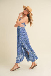Aemi + Co Blue Ditsy Floral Ruffled Hem Maxi Cami Dress | Cami Dresses Daverri Fashions