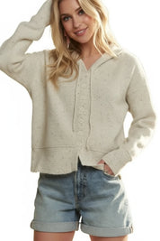 ADORA Hoodie Relaxed Fit Ribbed Cuffs Sweater Cardigan | Cardigans Daverri Fashions